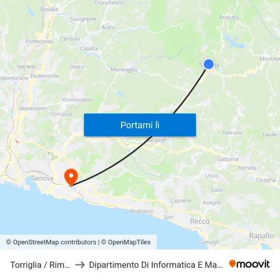 Torriglia / Rimessa to Dipartimento Di Informatica E Matematica map