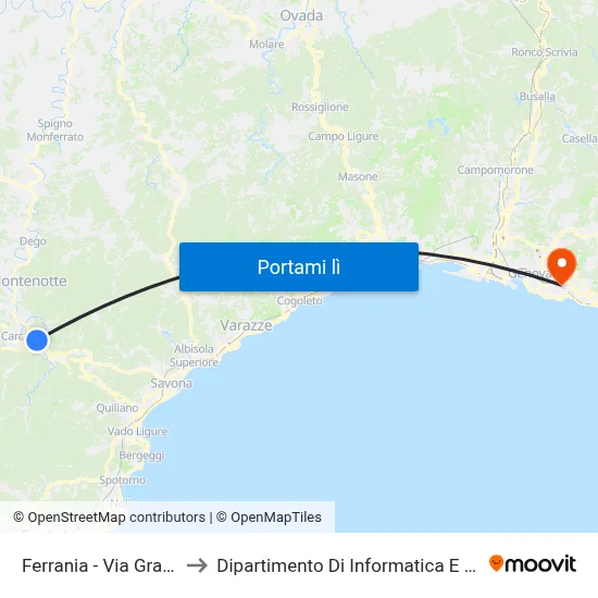 Ferrania - Via Gramsci 38 to Dipartimento Di Informatica E Matematica map