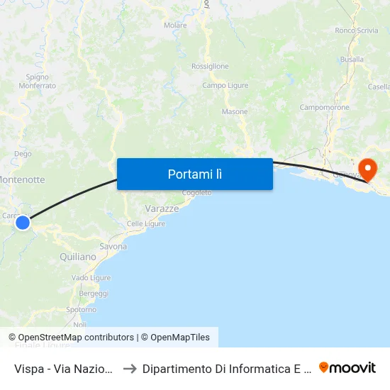 Vispa - Via Nazionale 127 to Dipartimento Di Informatica E Matematica map