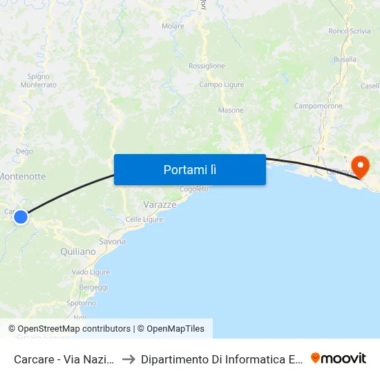 Carcare - Via Nazionale 68 to Dipartimento Di Informatica E Matematica map