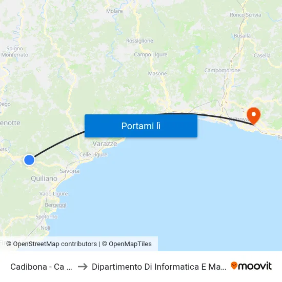 Cadibona - Ca Burrè to Dipartimento Di Informatica E Matematica map