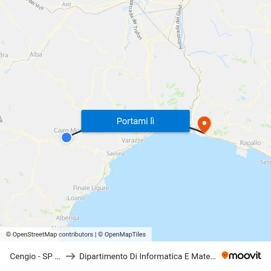 Cengio - SP 339 to Dipartimento Di Informatica E Matematica map