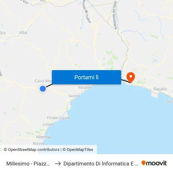 Millesimo - Piazza Libertà to Dipartimento Di Informatica E Matematica map