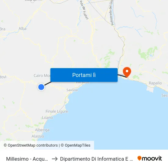 Millesimo - Acquafredda to Dipartimento Di Informatica E Matematica map