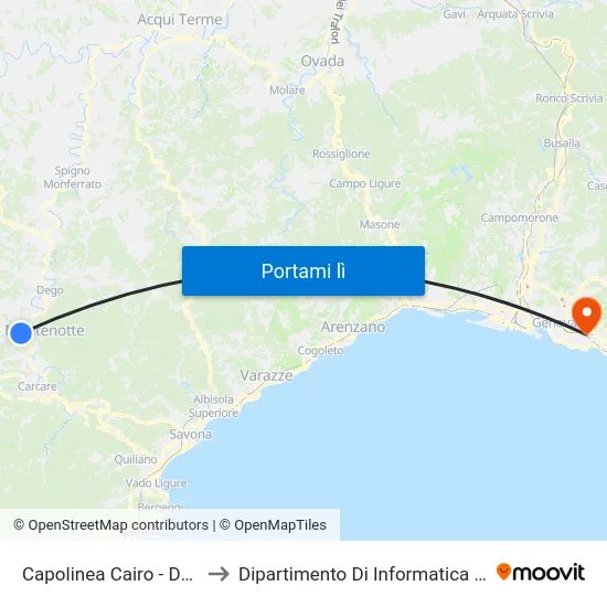 Capolinea Cairo - Deposito Tpl to Dipartimento Di Informatica E Matematica map