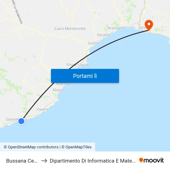 Bussana Centro to Dipartimento Di Informatica E Matematica map