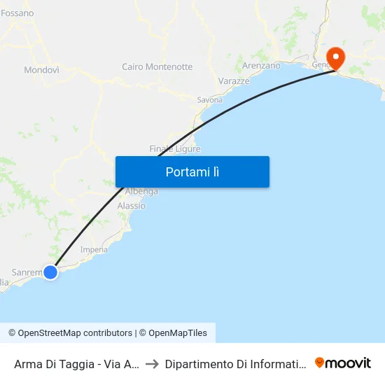 Arma Di Taggia - Via Aurelia (Rossat) to Dipartimento Di Informatica E Matematica map