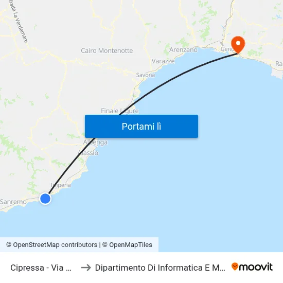 Cipressa - Via Aurelia to Dipartimento Di Informatica E Matematica map