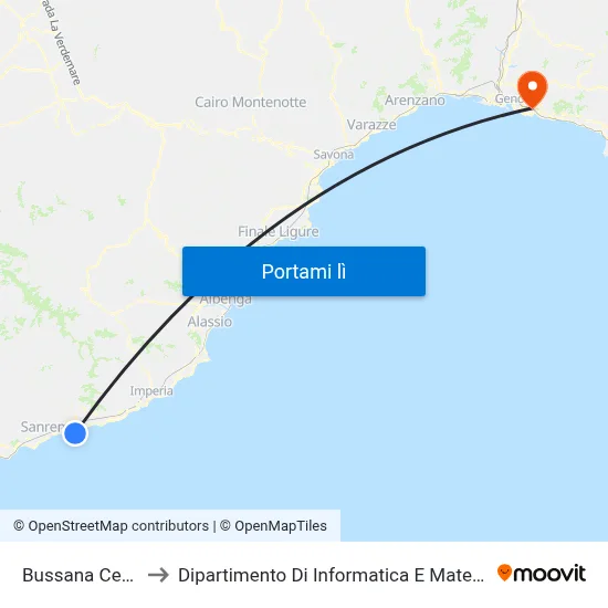 Bussana Centro to Dipartimento Di Informatica E Matematica map
