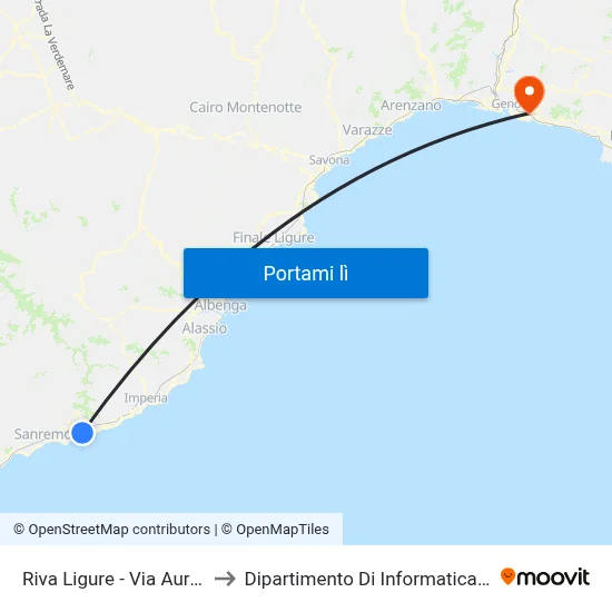 Riva Ligure - Via Aurelia (Casai) to Dipartimento Di Informatica E Matematica map