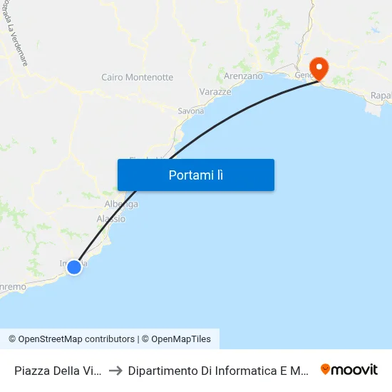 Piazza Della Vittoria to Dipartimento Di Informatica E Matematica map