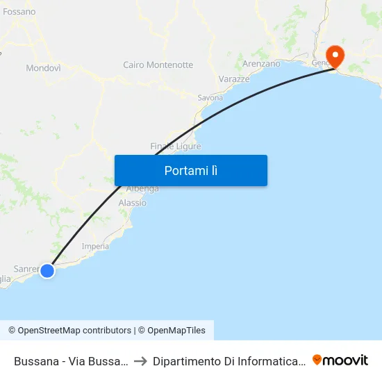 Bussana - Via Bussana Vecchia to Dipartimento Di Informatica E Matematica map