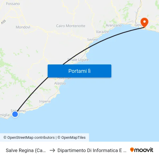 Salve Regina (Capolinea) to Dipartimento Di Informatica E Matematica map