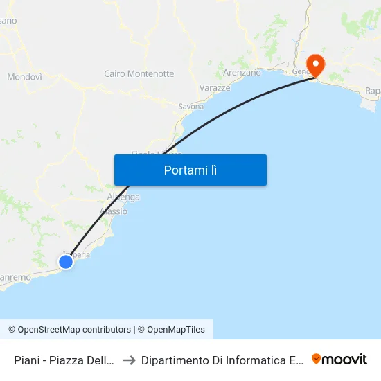 Piani - Piazza Della Chiesa to Dipartimento Di Informatica E Matematica map
