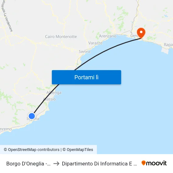 Borgo D'Oneglia - Centro to Dipartimento Di Informatica E Matematica map