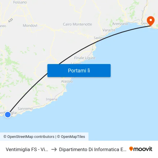 Ventimiglia FS - Via Cavour to Dipartimento Di Informatica E Matematica map