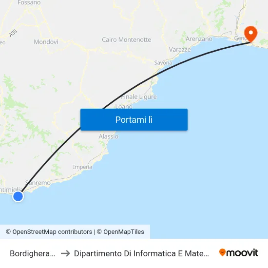 Bordighera FS to Dipartimento Di Informatica E Matematica map