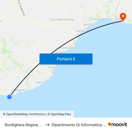 Bordighera Regina Margherita to Dipartimento Di Informatica E Matematica map