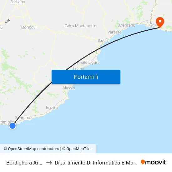 Bordighera Arziglia to Dipartimento Di Informatica E Matematica map