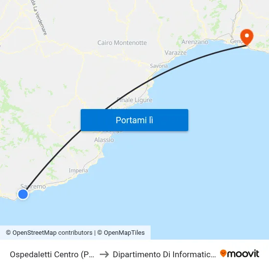 Ospedaletti Centro (Piazza Europa) to Dipartimento Di Informatica E Matematica map