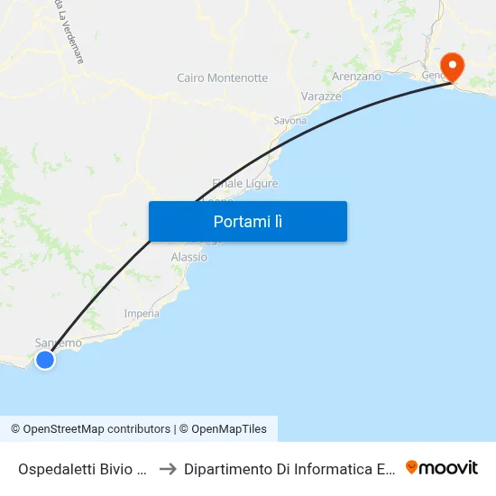 Ospedaletti Bivio Coldirodi to Dipartimento Di Informatica E Matematica map