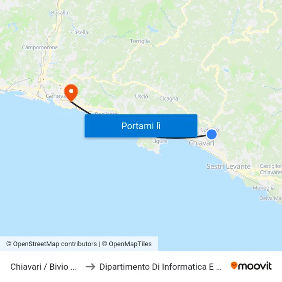 Chiavari / Bivio Rivarola to Dipartimento Di Informatica E Matematica map