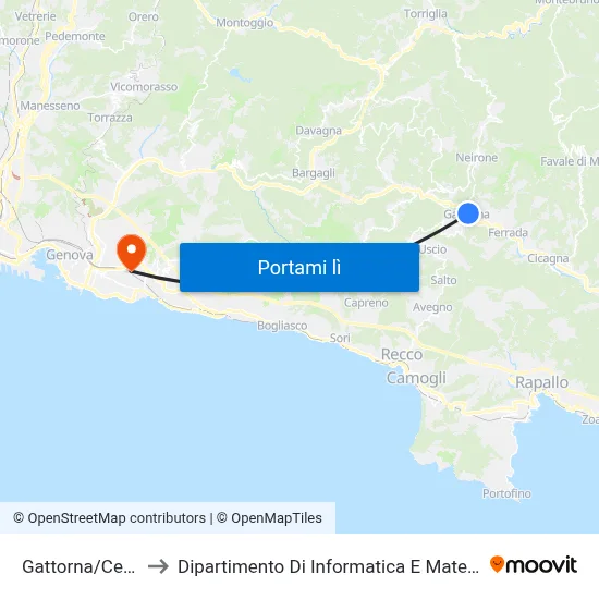 Gattorna/Centro to Dipartimento Di Informatica E Matematica map