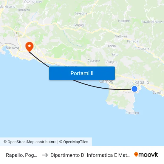 Rapallo, Poggetto to Dipartimento Di Informatica E Matematica map