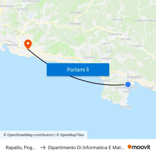 Rapallo, Poggetto to Dipartimento Di Informatica E Matematica map