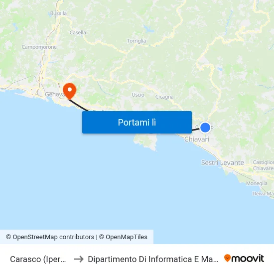 Carasco (Ipercoop) to Dipartimento Di Informatica E Matematica map