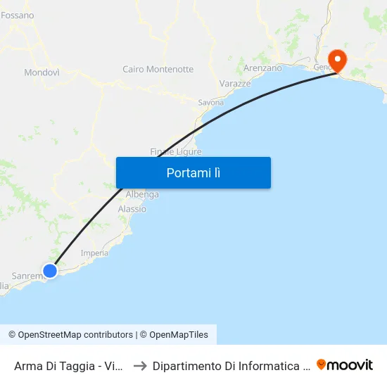 Arma Di Taggia - Via Del Piano to Dipartimento Di Informatica E Matematica map
