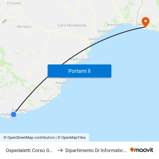 Ospedaletti Corso Garibaldi Inizio to Dipartimento Di Informatica E Matematica map