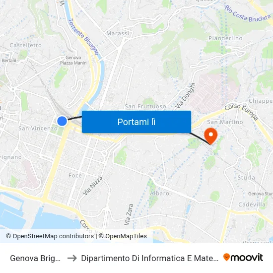 Genova Brignole to Dipartimento Di Informatica E Matematica map