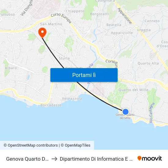 Genova Quarto Dei Mille to Dipartimento Di Informatica E Matematica map