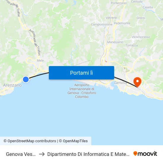 Genova Vesima to Dipartimento Di Informatica E Matematica map