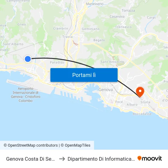Genova Costa Di Sestri Ponente to Dipartimento Di Informatica E Matematica map