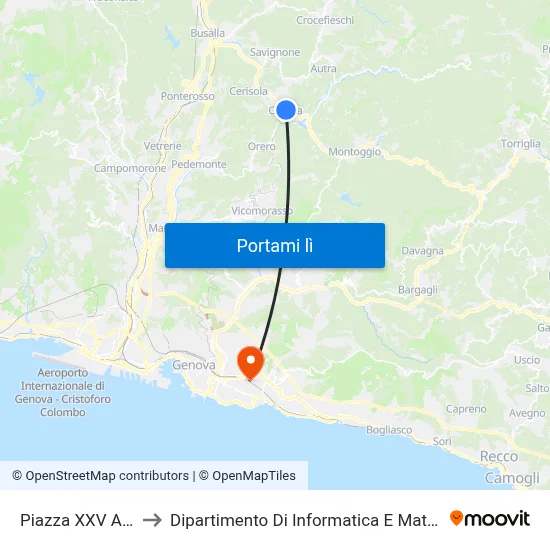 Piazza XXV Aprile to Dipartimento Di Informatica E Matematica map