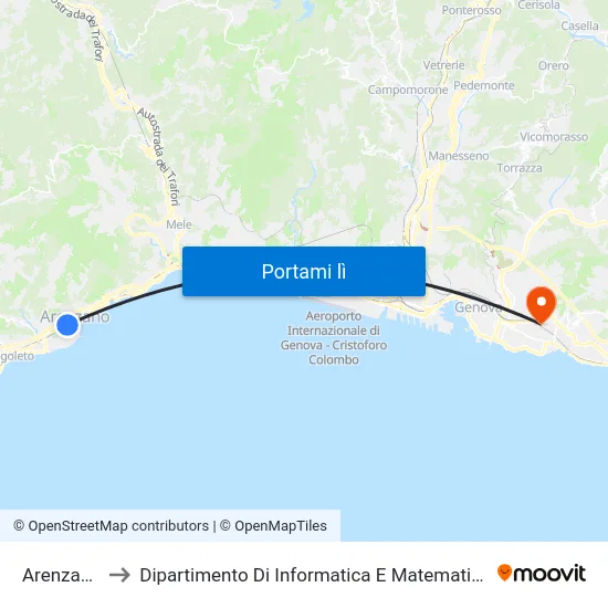Arenzano to Dipartimento Di Informatica E Matematica map