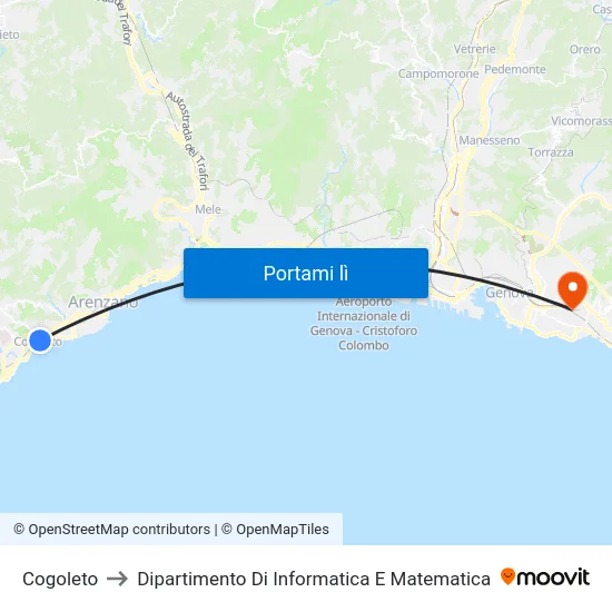 Cogoleto to Dipartimento Di Informatica E Matematica map