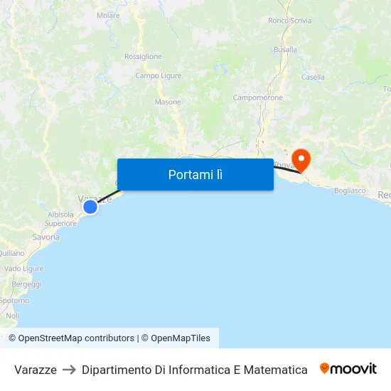 Varazze to Dipartimento Di Informatica E Matematica map