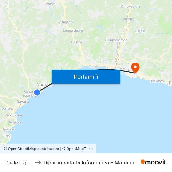 Celle Ligure to Dipartimento Di Informatica E Matematica map