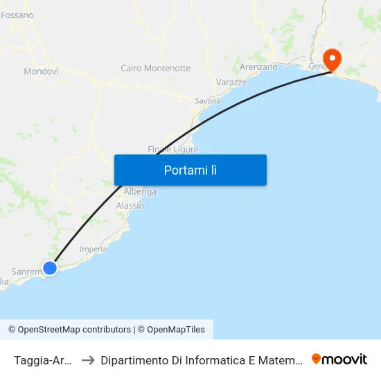 Taggia-Arma to Dipartimento Di Informatica E Matematica map