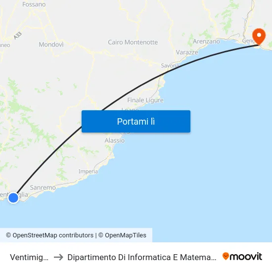 Ventimiglia to Dipartimento Di Informatica E Matematica map