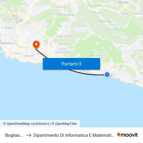 Bogliasco to Dipartimento Di Informatica E Matematica map