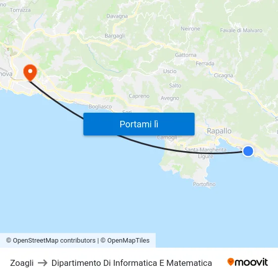 Zoagli to Dipartimento Di Informatica E Matematica map