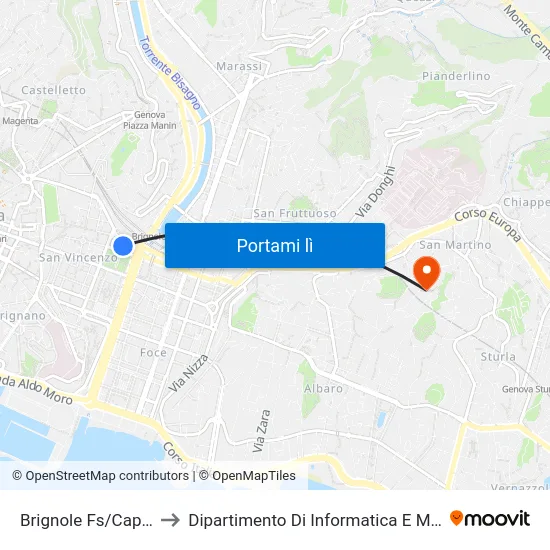 Brignole Fs/Capolinea to Dipartimento Di Informatica E Matematica map