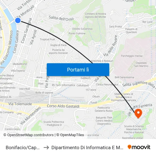 Bonifacio/Capolinea to Dipartimento Di Informatica E Matematica map