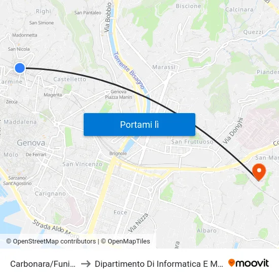 Carbonara/Funicolare to Dipartimento Di Informatica E Matematica map