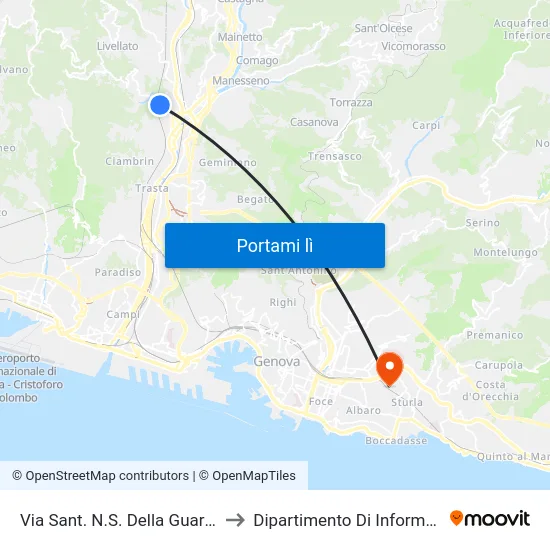 Via Sant. N.S. Della Guardia, Cimitero Biacca to Dipartimento Di Informatica E Matematica map