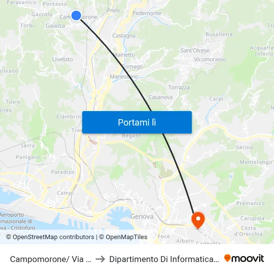 Campomorone/ Via De Gasperi to Dipartimento Di Informatica E Matematica map